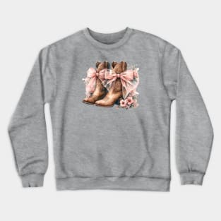 Floral Coquette Cowgirl Boots & Pink Bows Crewneck Sweatshirt